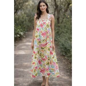 Rainey & Scott Co Floral Cotton Maxi Dress Sz S Ruffle Strap Summer Boho NWT
